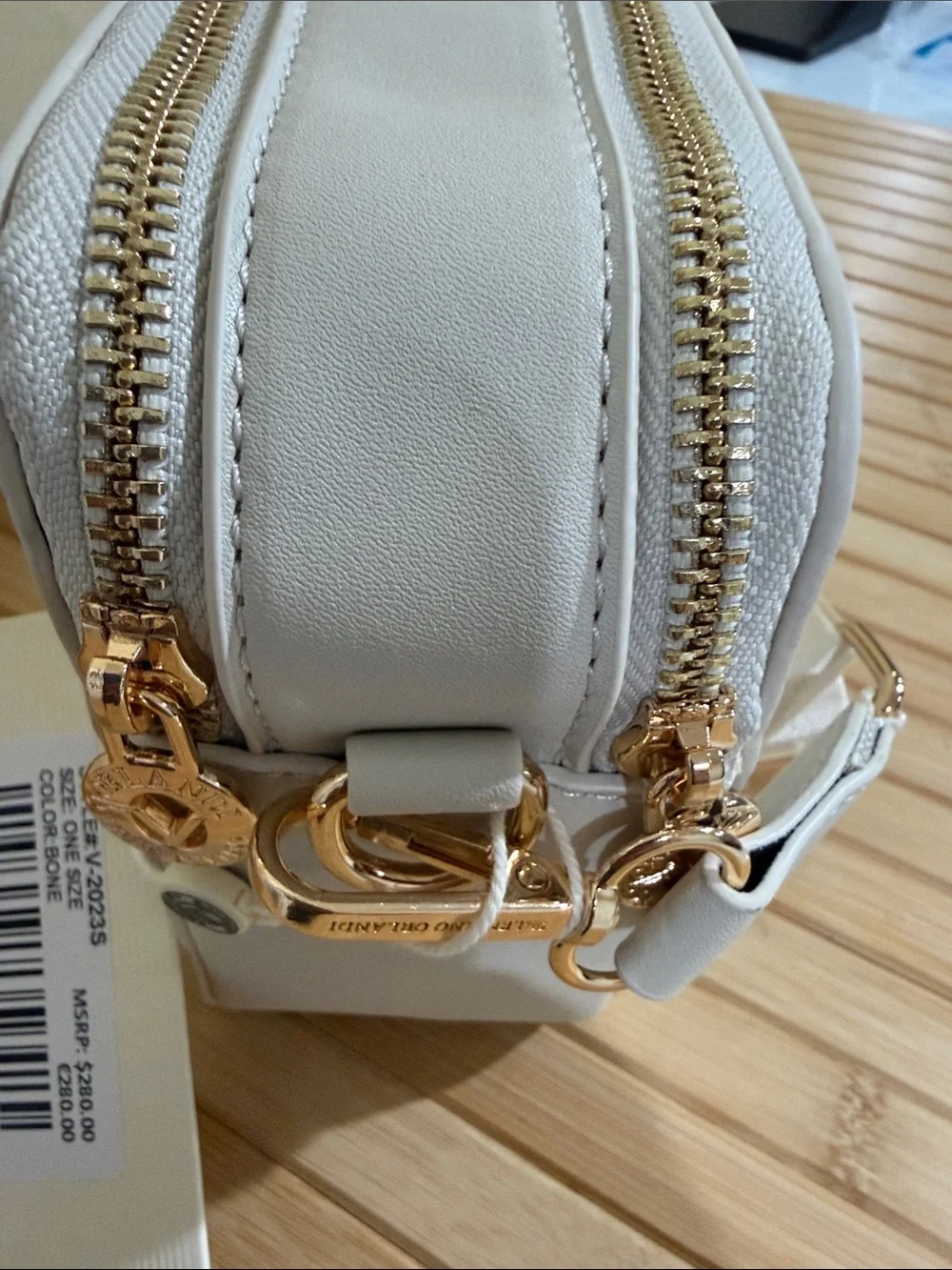 Valentino Orlandi Bone Studded Crossbody Bag Zip Closure Detachable Strap